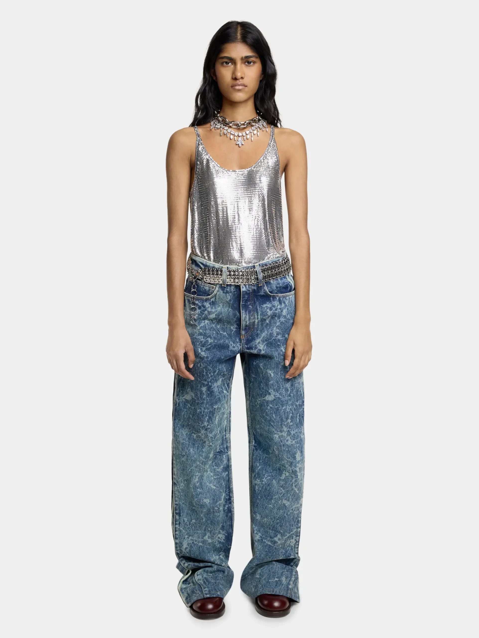 WIDE-LEG JEANS IN WASHED DENIM | Rabanne Clearance