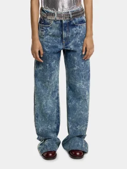 WIDE-LEG JEANS IN WASHED DENIM | Rabanne Clearance