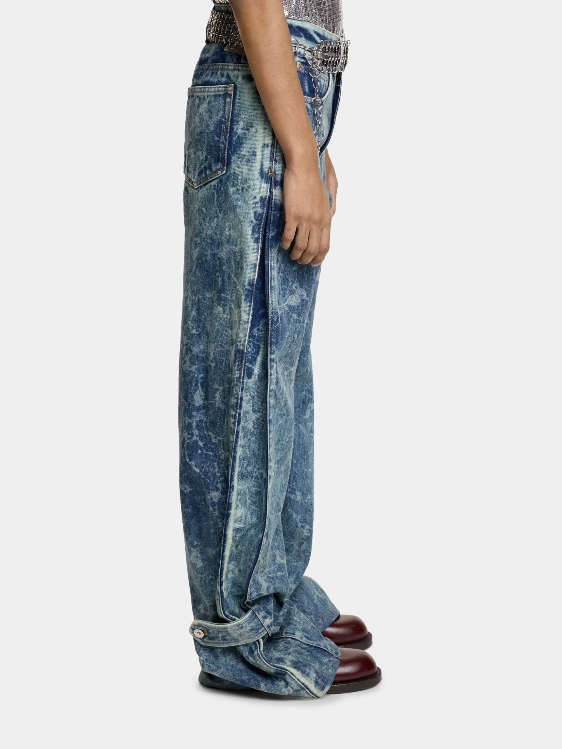 WIDE-LEG JEANS IN WASHED DENIM | Rabanne Clearance
