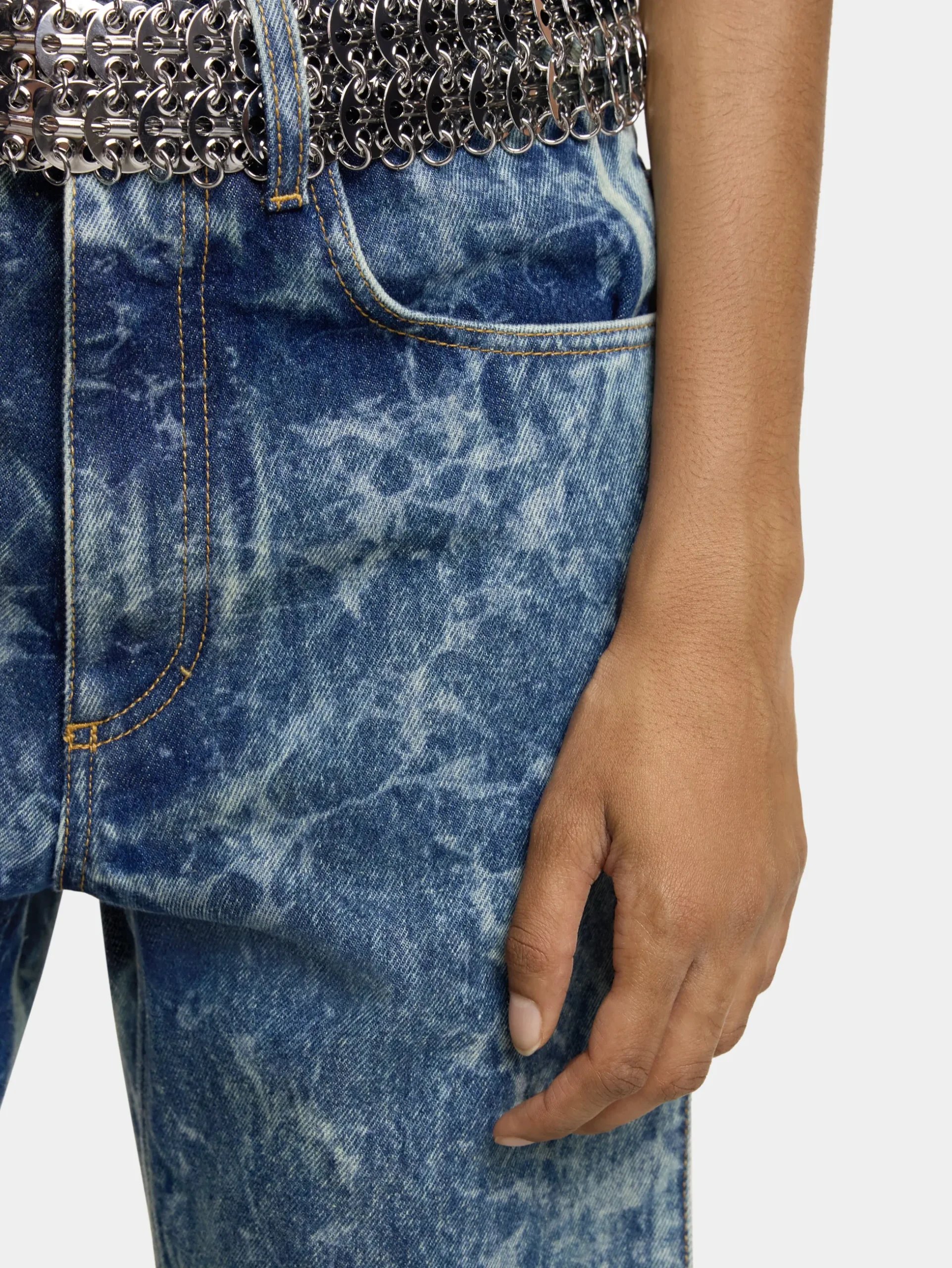 WIDE-LEG JEANS IN WASHED DENIM | Rabanne Clearance