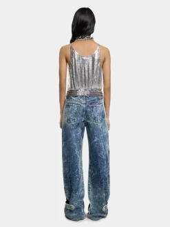 WIDE-LEG JEANS IN WASHED DENIM | Rabanne Clearance